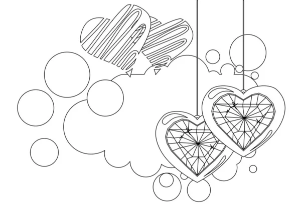 Adorno Blanco Negro Con Dos Corazones Decorativos Ilustración Puede Utilizar — Vector de stock