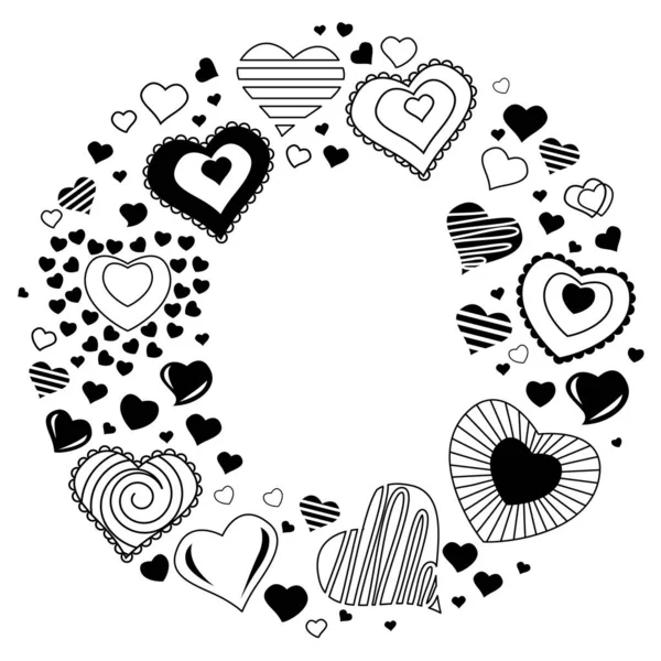 Black White Ornament Decorative Hearts Illustration Can Used Coloring Book — Stock Vector