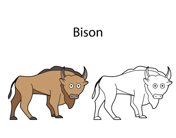 Drôle Mignon Bison Animal Isolé Sur Fond Blanc Version Linéaire — Image vectorielle