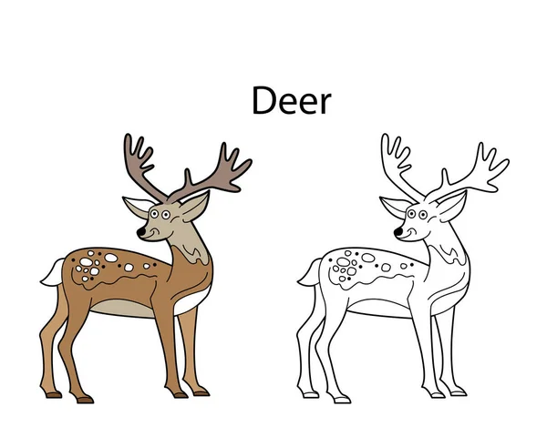 Lustige Niedliche Tier Hirsch Isoliert Auf Weißem Hintergrund Lineare Konturierte — Stockvektor