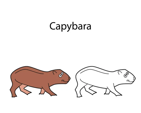 Vicces Aranyos Állat Capybara Elszigetelt Fehér Háttérrel Lineáris Kontúr Fekete — Stock Vector