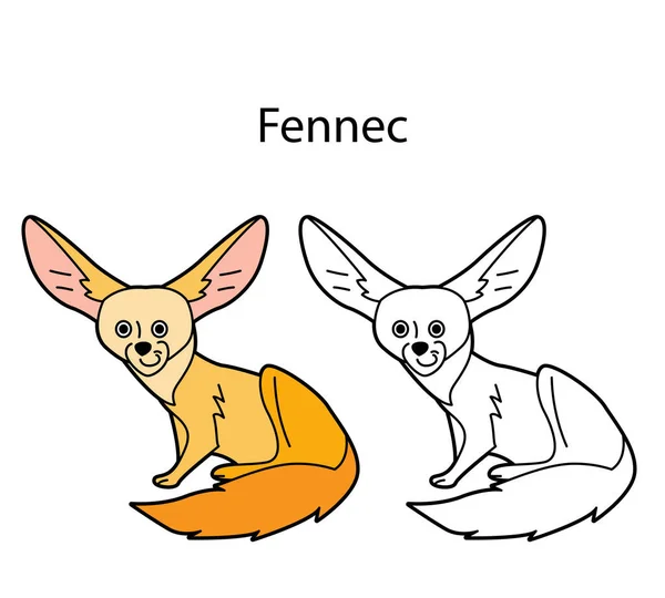 Engraçado Bonito Animal Fennec Isolado Fundo Branco Linear Contorno Preto — Vetor de Stock