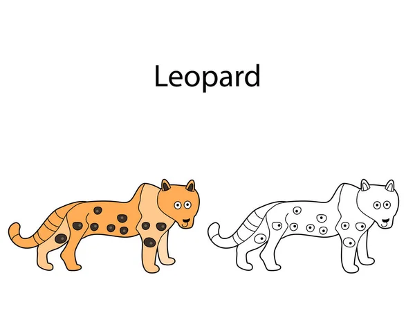 Divertente Leopardo Animale Carino Isolato Sfondo Bianco Versione Lineare Sagomata — Vettoriale Stock