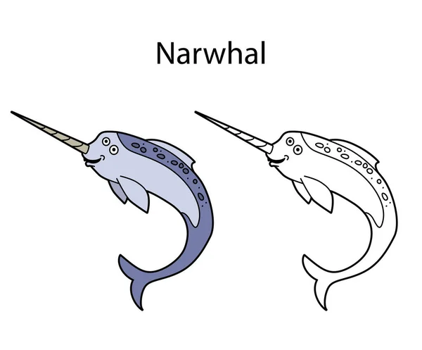 Lustige Niedliche Tier Cachalot Isoliert Auf Weißem Hintergrund Lineare Konturierte — Stockvektor
