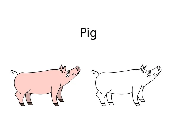Lustige Niedliche Tier Schwein Isoliert Auf Weißem Hintergrund Lineare Konturierte — Stockvektor