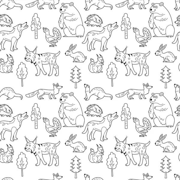 Textura Sin Fin Con Animales Divertidos Lindos Que Viven Bosque — Vector de stock