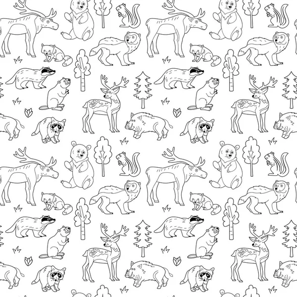 Textura Sin Fin Con Animales Divertidos Lindos Que Viven Bosque — Vector de stock