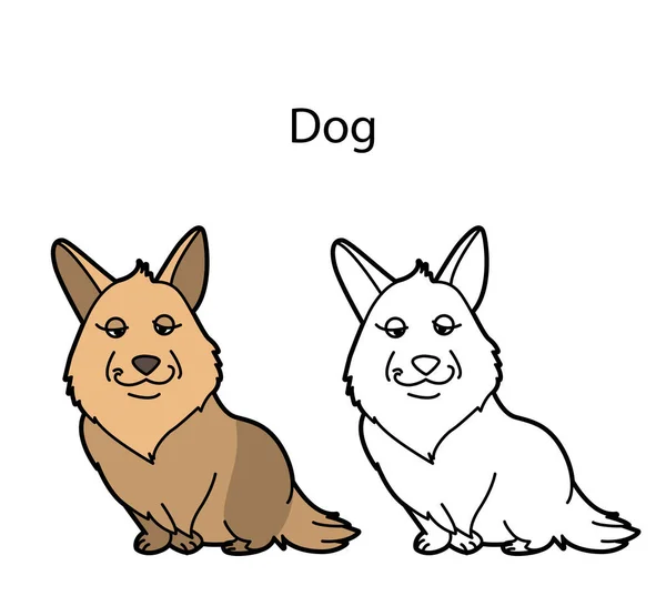 Vtipné Roztomilé Zvíře Pes Izolovaný Bílém Pozadí Lineární Konturovaná Černobílá — Stockový vektor