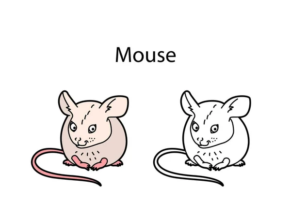 Drôle Mignon Animal Souris Isolé Sur Fond Blanc Version Linéaire — Image vectorielle