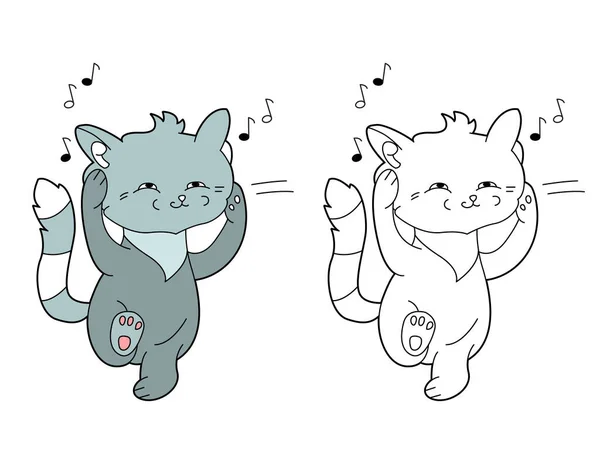 Piccolo Gatto Carino Che Ascolta Musica Con Cuffie Illustrazione Con — Vettoriale Stock