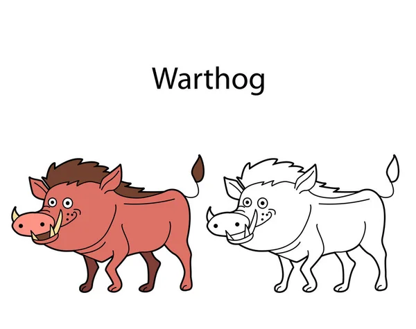 Drôle Mignon Animal Warthog Isolé Sur Fond Blanc Version Linéaire — Image vectorielle