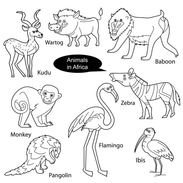 Ingericht Met Grappige Schattige Dieren Die Afrika Leven Objecten Geïsoleerd — Stockvector