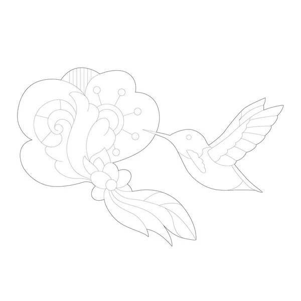 Ilustración Lineal Contorno Para Libro Para Colorear Hermoso Pájaro Colibri — Vector de stock