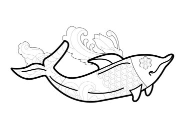 Boyama kitabı için doğrusal çizimleri birleştir. Tatlı yunus, stres karşıtı bir resim. Zentangle tarzı ve boyama sayfasında yetişkin ya da çocuklar için çizgi tasarımı.