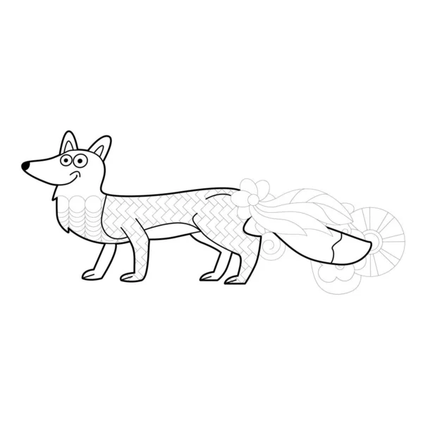 Illustration Linéaire Contour Pour Livre Colorier Mignon Renard Animal Image — Image vectorielle