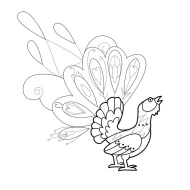 Boyama kitabı için kuşla doğrusal çizim yap. Sevimli capercaillie, stres karşıtı resim. Zentangle tarzı ve boyama sayfasında yetişkin ya da çocuklar için çizgi tasarımı.