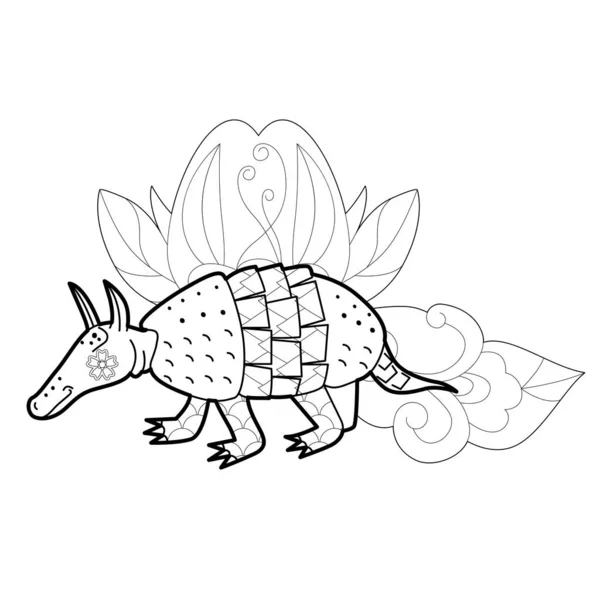 Ilustración Lineal Contorno Con Animal Para Colorear Libro Lindo Armadillo — Vector de stock