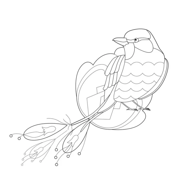 Ilustración Lineal Contorno Con Pájaro Para Colorear Libro Lindo Pájaro — Vector de stock