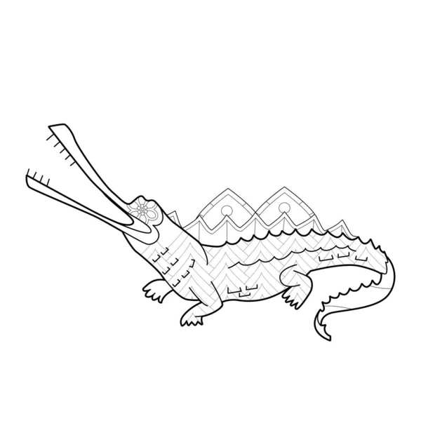Σχεδιάστε Γραμμική Απεικόνιση Ζώο Για Βιβλίο Ζωγραφικής Χαριτωμένος Κροκόδειλος Αντι — Διανυσματικό Αρχείο