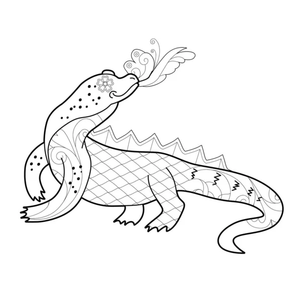 Contour Linear Illustration Animal Coloring Book Cute Lizard Stress Picture — ストックベクタ