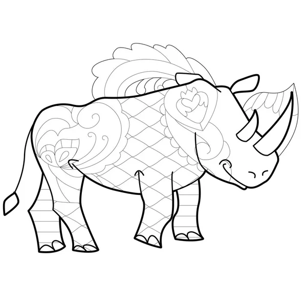 Ilustración Lineal Contorno Con Animal Para Colorear Libro Lindo Rinoceronte — Vector de stock