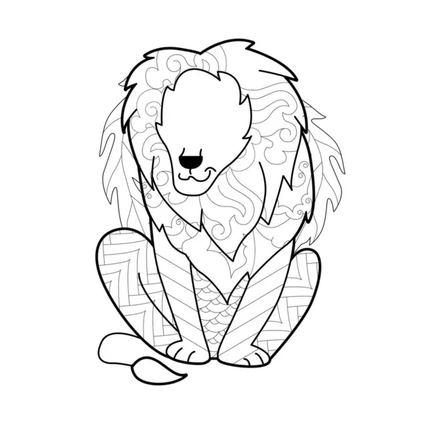 Illustration Linéaire Contour Avec Animal Pour Livre Colorier Lion Mignon — Image vectorielle