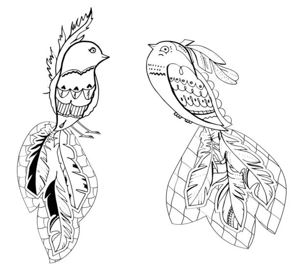 Boyama Kitabı Için Kuşla Doğrusal Çizim Yap Güzel Bir Kuş — Stok Vektör