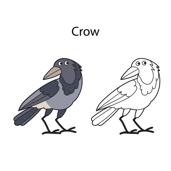 Lustige Niedliche Vogel Krähe Isoliert Auf Weißem Hintergrund Lineare Konturierte — Stockvektor