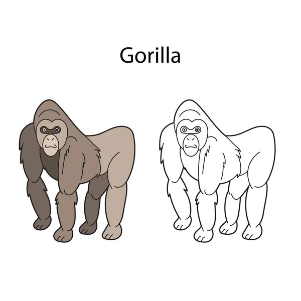 Grappig Schattig Dier Gorilla Geïsoleerd Witte Achtergrond Lineair Contour Zwart — Stockvector