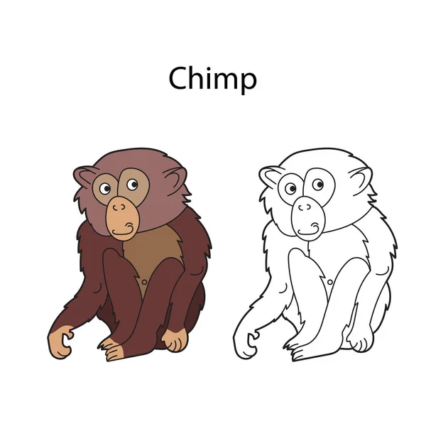 Drôle Chimpanzé Animal Mignon Isolé Sur Fond Blanc Version Linéaire — Image vectorielle
