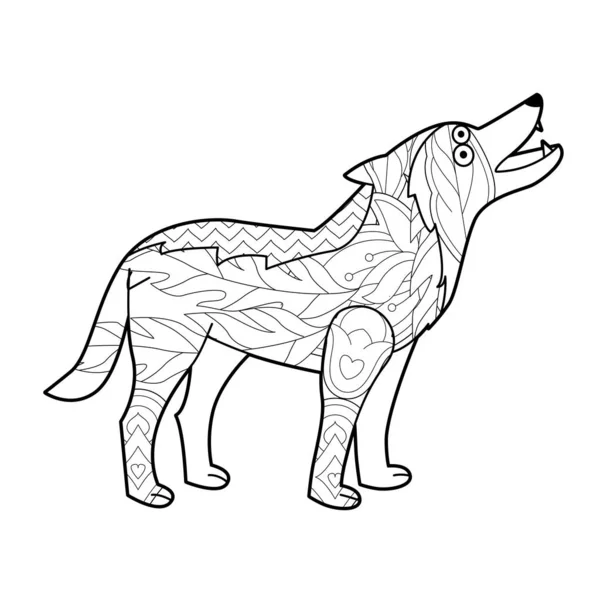 Ilustração Linear Contorno Com Animal Para Colorir Livro Lobo Imagem — Vetor de Stock