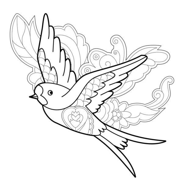 Ilustración Lineal Contorno Con Pájaro Para Colorear Libro Bonita Golondrina — Vector de stock