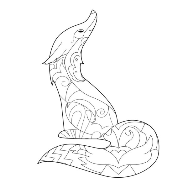 Contour linear illustration with animal for coloring book. Cute fox, anti stress picture. Line art design for adult or kids  in zentangle style and coloring page.