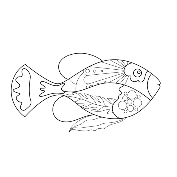 Konturlineare Illustration Mit Fischen Als Malbuch Niedliche Meeresfische Stress Bild — Stockvektor
