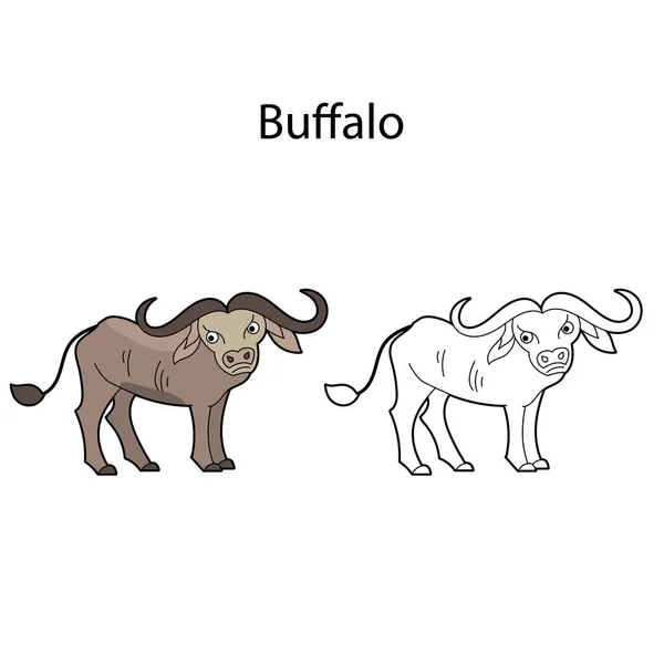 Funny Cute Animal Buffalo Isolated White Background Linear Contour Black — Image vectorielle