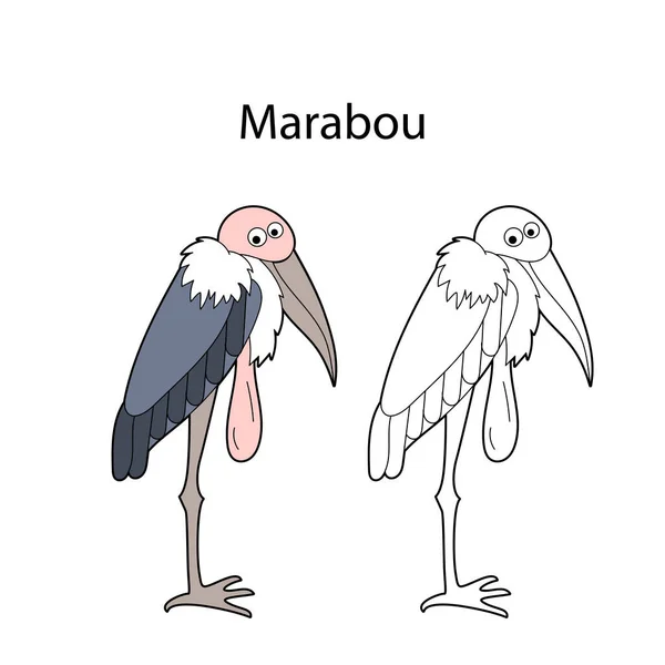 바탕에는 귀여운 아프리카 민머리 황새가 외따로 떨어져 있습니다 등고선 삽화는 — 스톡 벡터