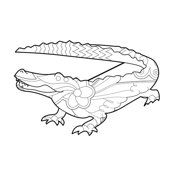Obrys Lineární Ilustrace Krokodýlem Pro Omalovánky Roztomilá Liška Antistresový Obrázek — Stockový vektor
