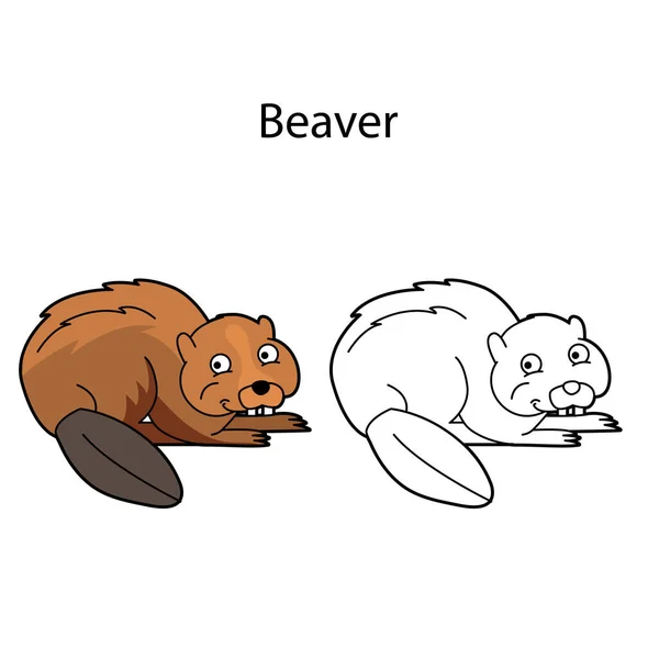 Funny Cute Animal Beaver Isolated White Background Linear Contour Black — Stock Vector