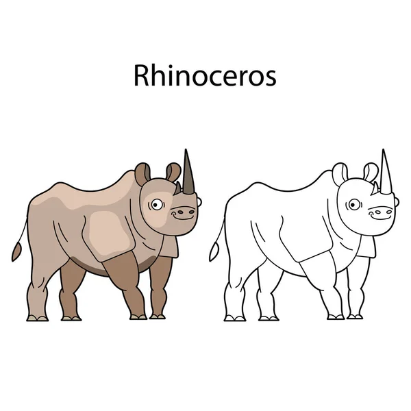 Rinoceronte Engraçado Animal Bonito Isolado Fundo Branco Linear Contorno Preto — Vetor de Stock