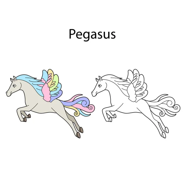 바탕에 외따로 떨어져 귀여운 페가수스 Pegasus 등고선 삽화는 어린이 그림을 — 스톡 벡터