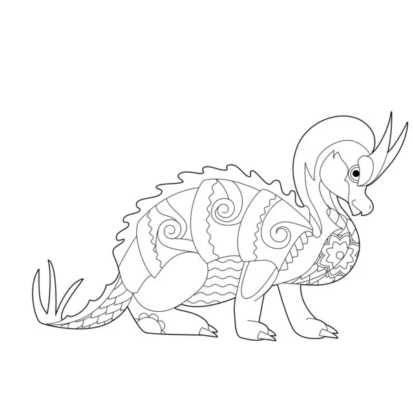 Dragon Fantaisie Sur Fond Blanc Illustration Linéaire Contour Pour Livre — Image vectorielle