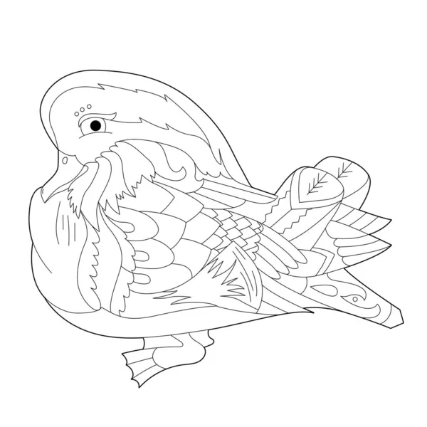 Canard Mandarin Fantaisie Oiseau Image Noir Blanc Illustration Linéaire Contour — Image vectorielle