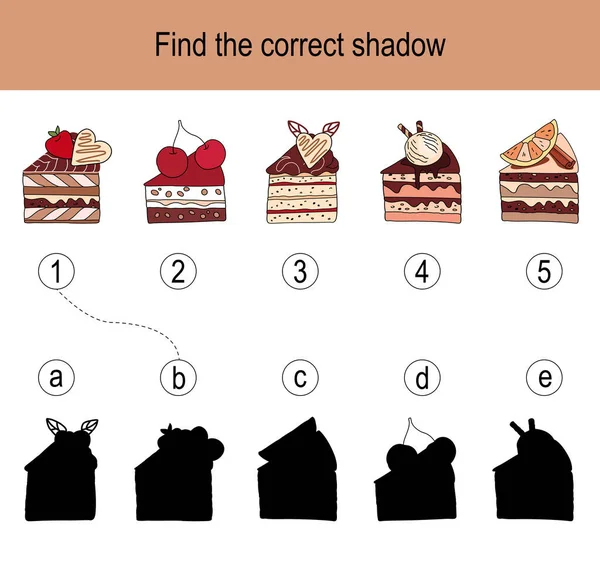 Tatlı kekleri olan doğru gölge bulmacasını bul. Resimler çocuklar için mantık oyunu olarak kullanılabilir.