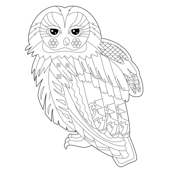 Illustrazione Lineare Contorno Libro Colorare Con Gufo Decorativo Bellissimo Uccello — Vettoriale Stock