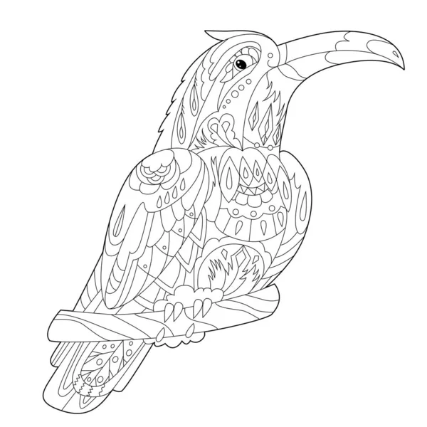 Contour Linjär Illustration För Målarbok Med Dekorativ Toucan Vacker Tropisk — Stock vektor