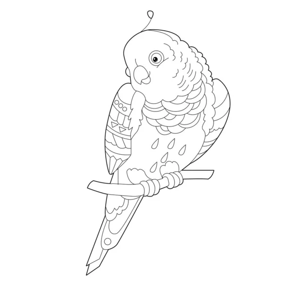 Lineare Illustration Für Malbuch Mit Dekorativem Papagei Schöne Tropische Vogel — Stockvektor