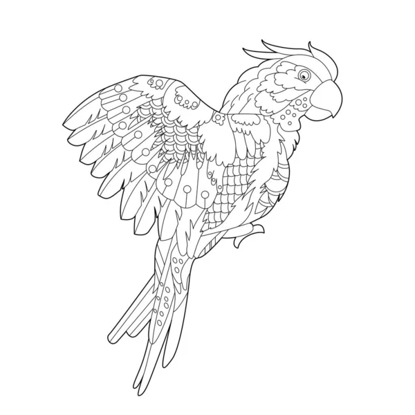 Ilustração Linear Contorno Para Colorir Livro Com Papagaio Decorativo Pássaro — Vetor de Stock