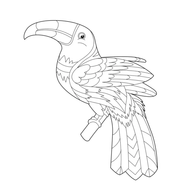 Contour Linjär Illustration För Målarbok Med Dekorativa Ganska Toucan Vacker — Stock vektor
