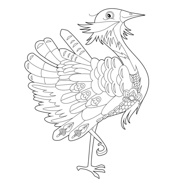 Ilustración Lineal Contorno Para Colorear Libro Con Pájaro Bonito Decorativo — Vector de stock