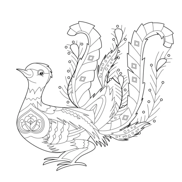 Kontur Liniowa Ilustracja Kolorowania Książki Dekoracyjnym Ładny Lirebird Piękny Ptak — Wektor stockowy